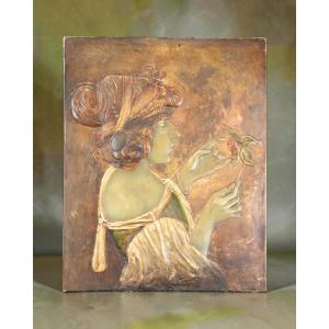 Goldscheider - Plaque en terre cuite avec bas-relief - Début du XXe siècle